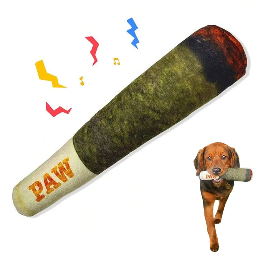 🐾 Leaf & Leash Funny Interactive Dog Toy – Cigar Design Plush Squeaky Chew Toy